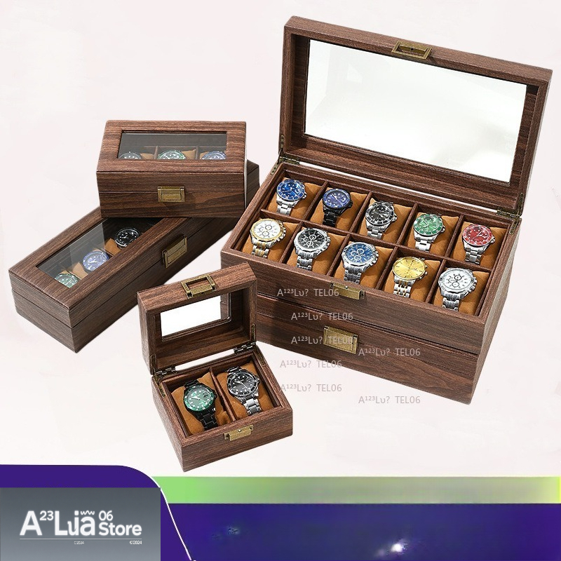 Watch Display Box - Vintage Ahşap Tahıl PU Deri Saat
